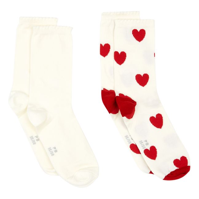 Set di 2 Paia di Calzini Tinta Unita + Cuori | Bianco