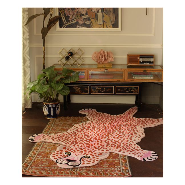 Tapis léopard rose en laine | Rose