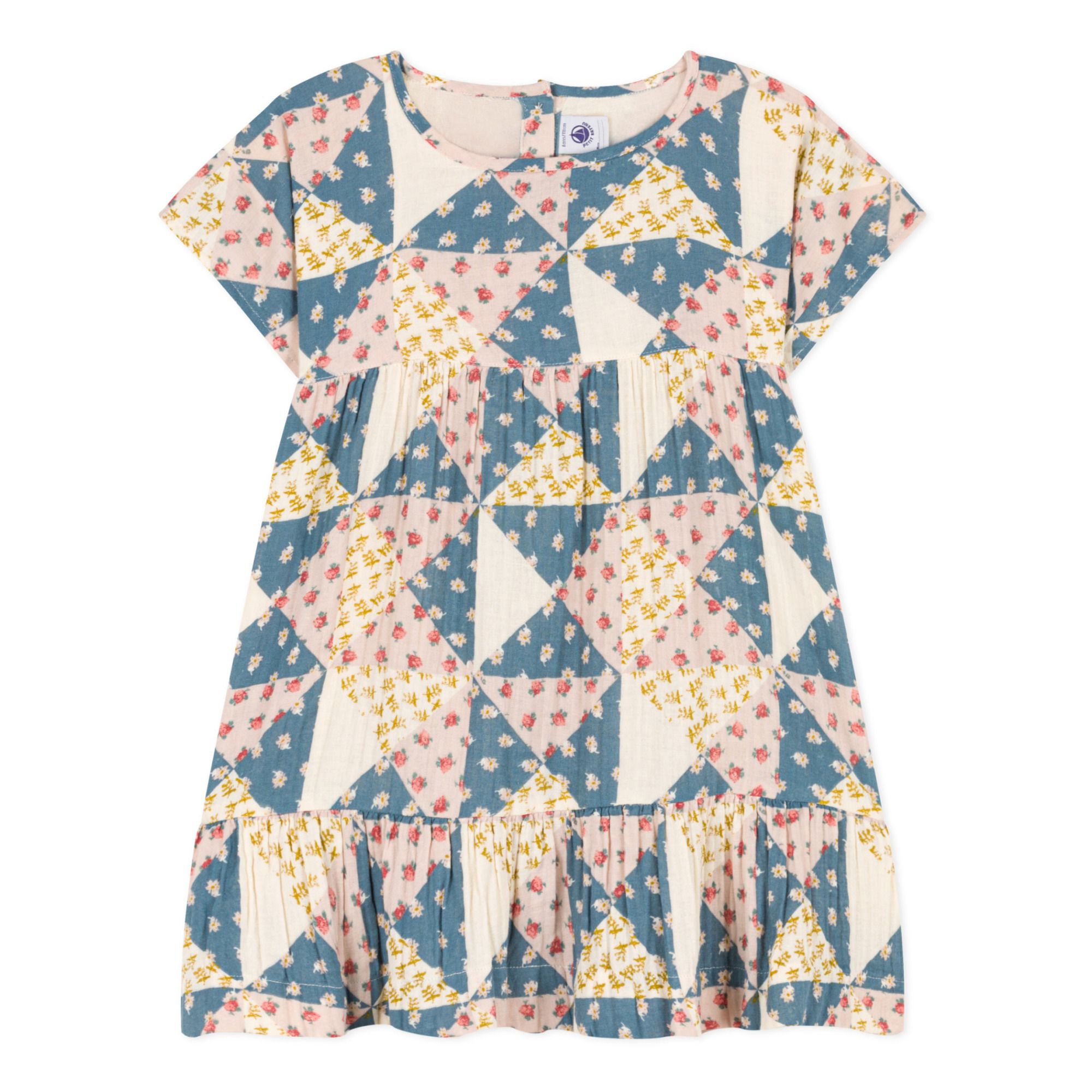 Petit Bateau Patchwork-Kleid aus Baumwollgaze | Seidenfarben