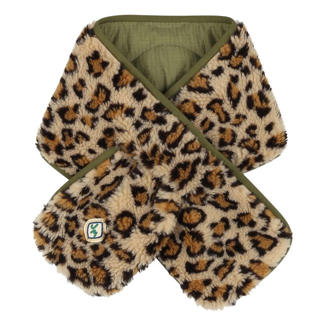 Sciarpa reversibile in pelliccia di leopardo | Verde militare