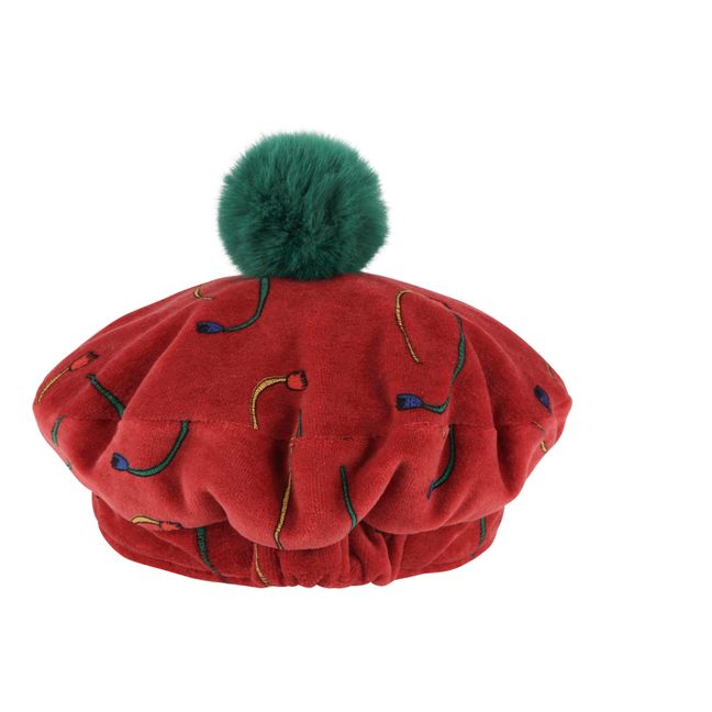 Béret Velours Fleurs | Rouge