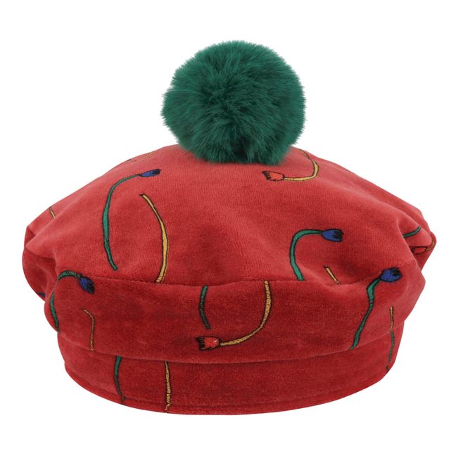Velvet flower beret | Red