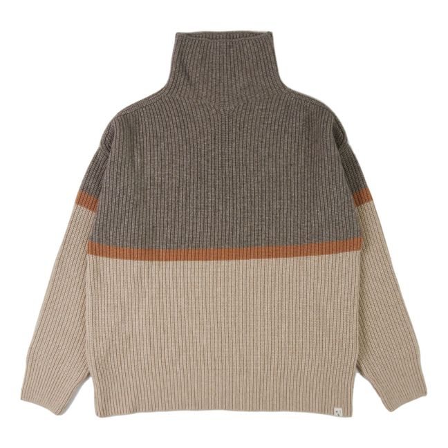 Pull Col Cheminée Matières Recyclées Bicolore - Collection Femme  | Heather grey