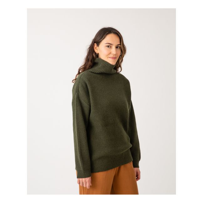 Pull Col Cheminée Matières Recyclées - Collection Femme  | Vert foncé
