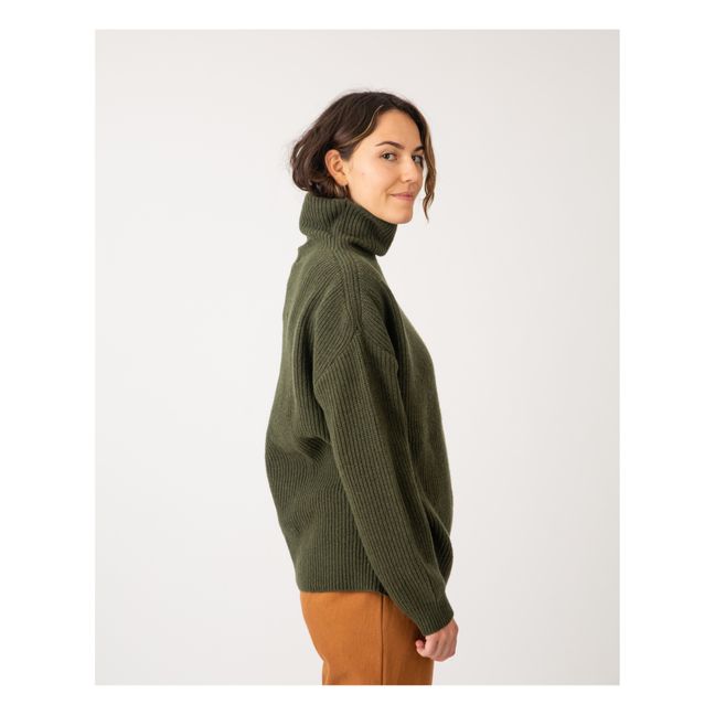 Pull Col Cheminée Matières Recyclées - Collection Femme  | Vert foncé