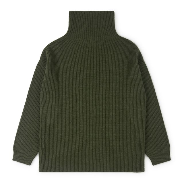 Zweifarbiger Pullover aus recyceltem Material mit Rollkragen - Damenkollektion  | Dunkelgrün