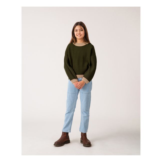 Two-colour recycled materials jumper | Dark green