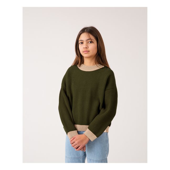 Pull Matières Recyclées Bicolore | Vert foncé