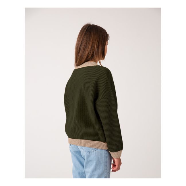 Two-colour recycled materials jumper | Dark green