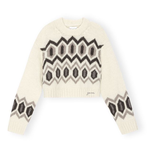 Jersey de lana orgánica Graphic Chunky Crop Sweater | Crudo