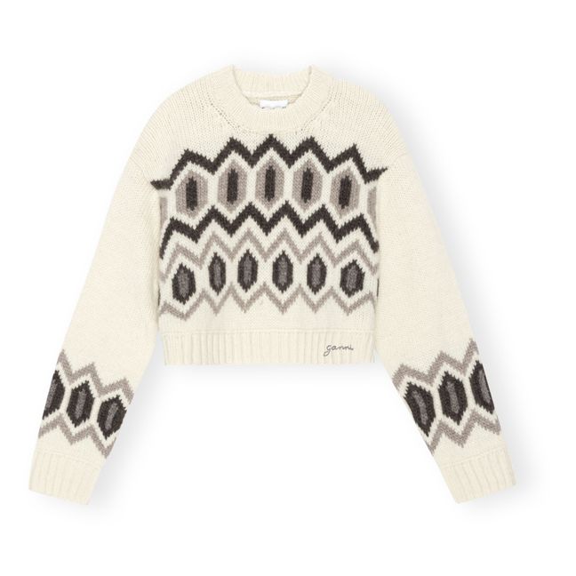 Pull Crop Chunky Graphique Laine Bio | Ecru