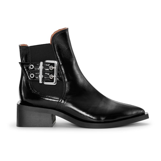 Boots Chelsea Chunky Buckle Cuir Vernis | Negro