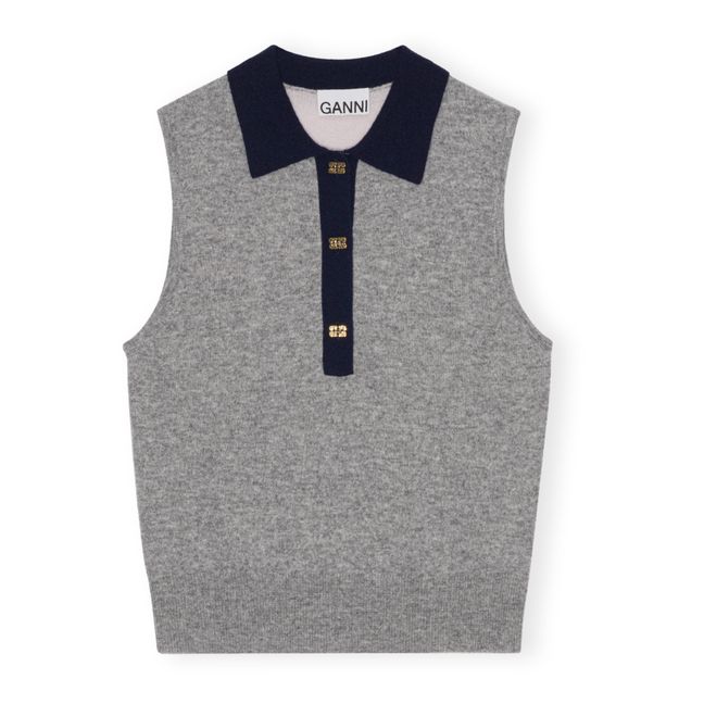 Pull Polo Sans Manches Laine Mérinos et Cachemire | Gris