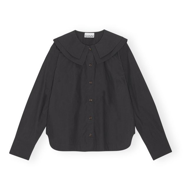 Blouse Double Col Popeline de Coton | Noir