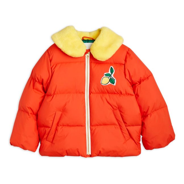 Doudoune Polyester Recyclé Col Fausse Fourrure | Rouge