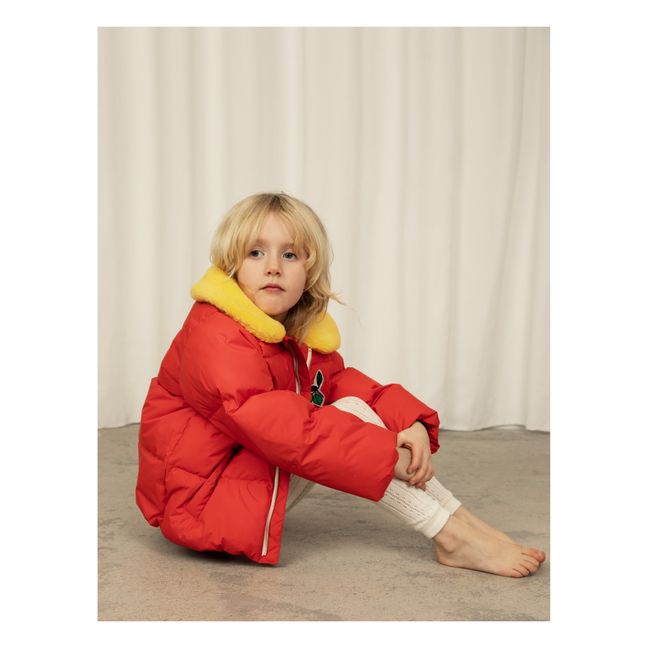 Doudoune Polyester Recyclé Col Fausse Fourrure | Rouge
