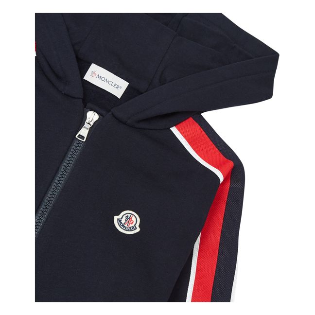 Felpa con cappuccio con zip a righe | Blu marino