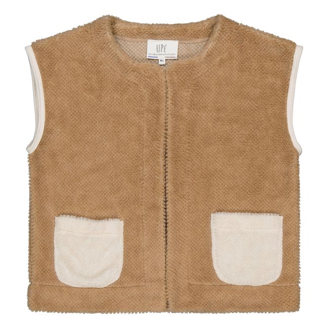 Sleeveless waistcoat in two-tone recycled material | Camel