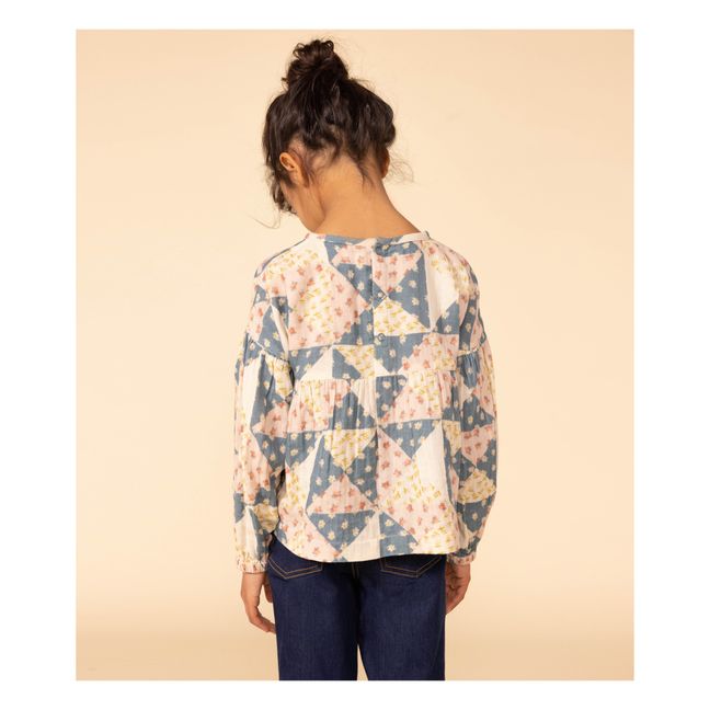 Bluse aus Baumwollgaze Patchwork | Beige