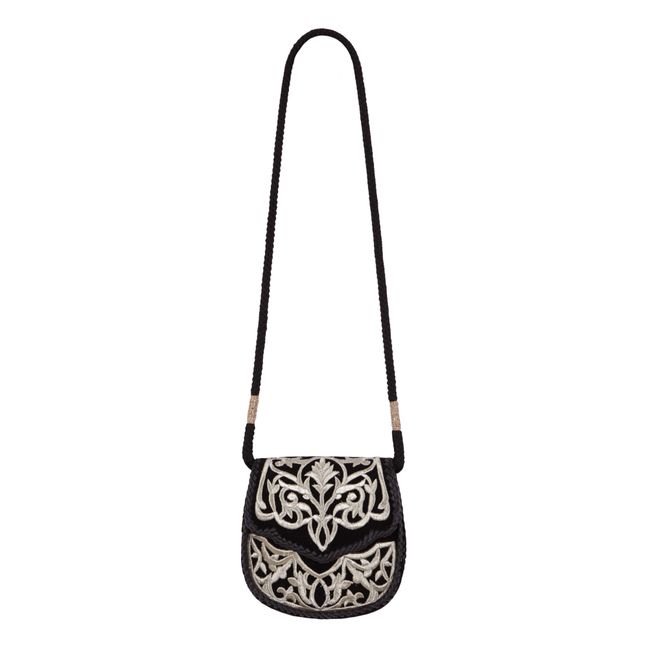 Small Borgio Velvet Embroidered Bag | Black