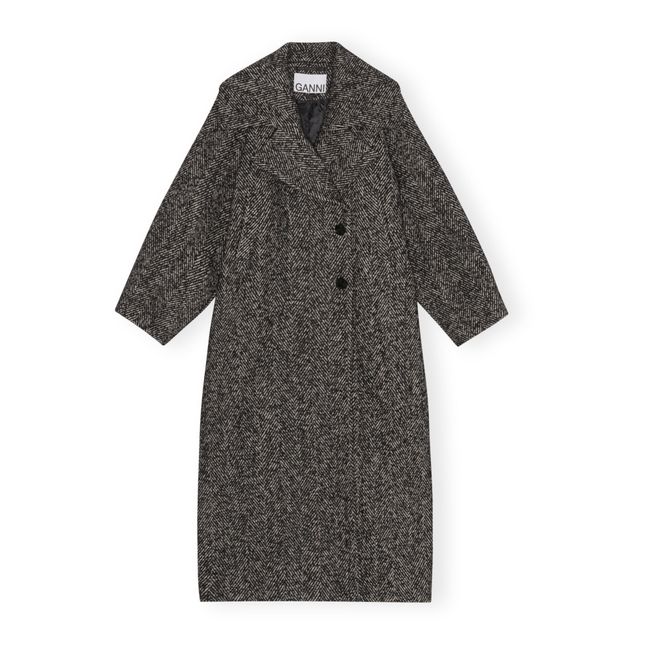 Manteau Herringbone Matières Recyclées et Laine | Noir