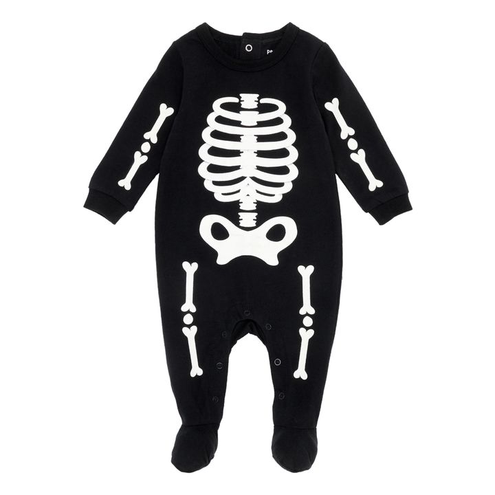 Pijama de una pieza de algodón orgánico Esqueleto fosforescente | Negro- Imagen del producto n°0