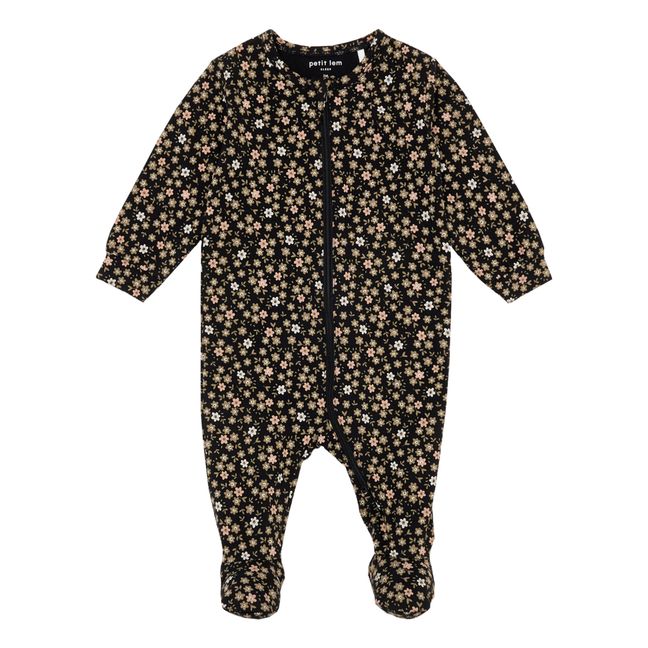 Pyjama Une Pièce Coton Bio Fleurs | Noir