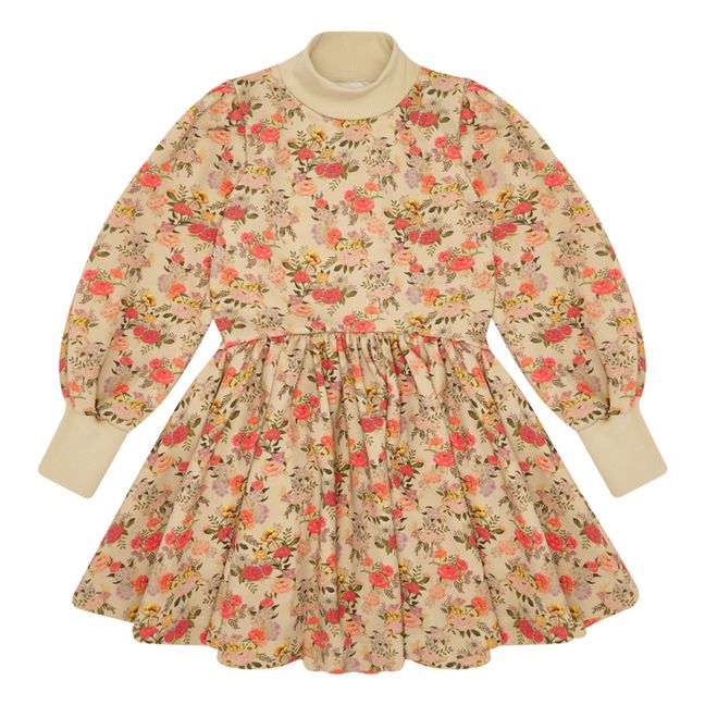 Robe Fleurie Manches Bouffantes | Ecru
