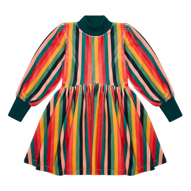 Robe en Velours Rayé Manches Bouffantes | Azul