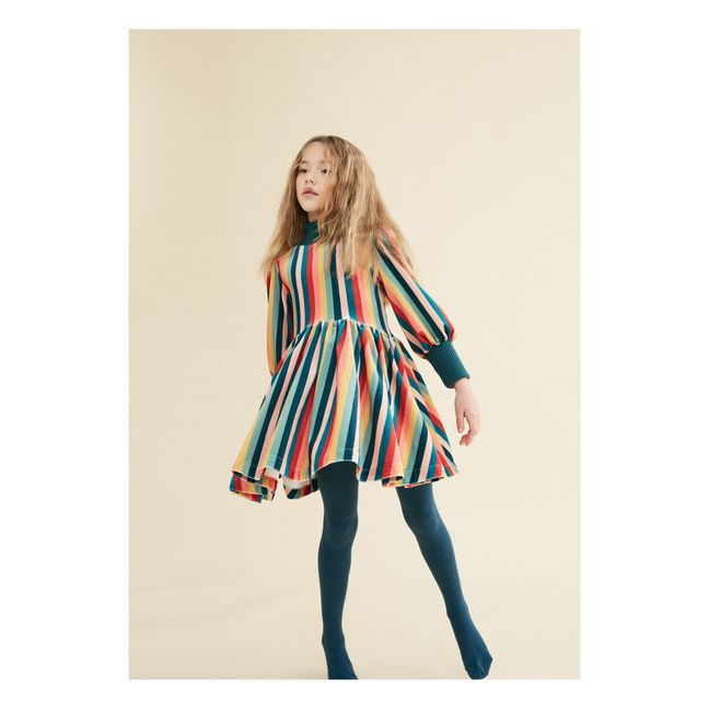 Robe en Velours Rayé Manches Bouffantes | Azul