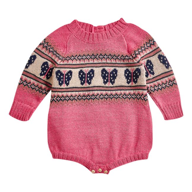 Barboteuse Manches Longues Baby Alpaga Papillon | Rosa