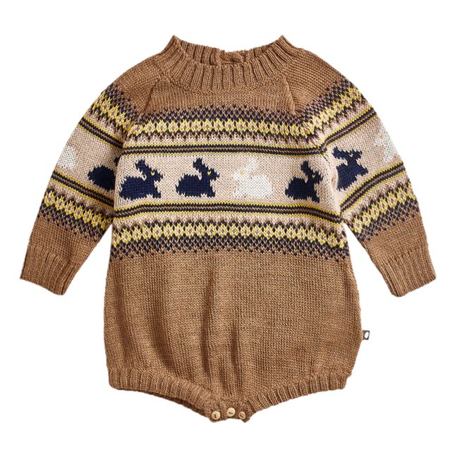 Barboteuse Manches Longues Baby Alpaga Lapin | Camel