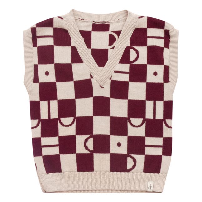 Claude Merino Check Sleeveless Sweater | Burgundy