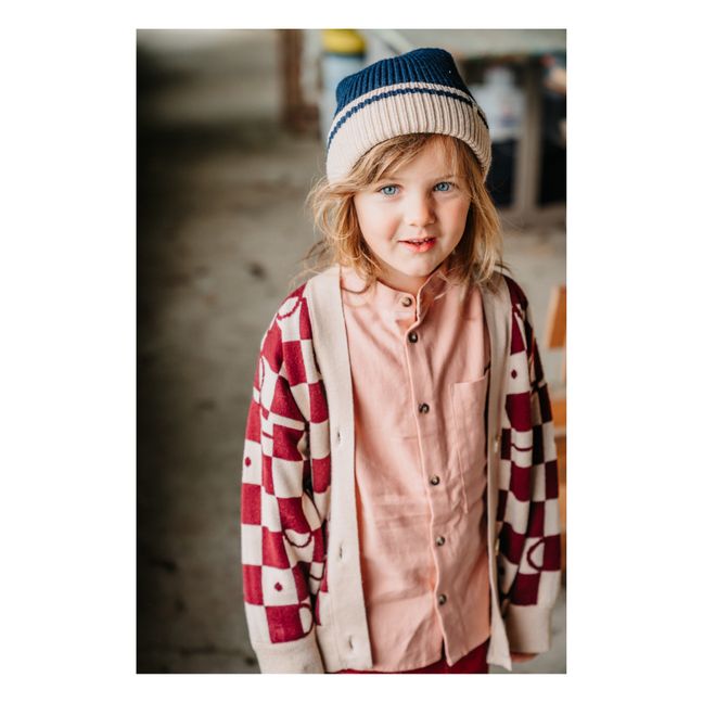 Marius Merino Check Cardigan | Burgundy