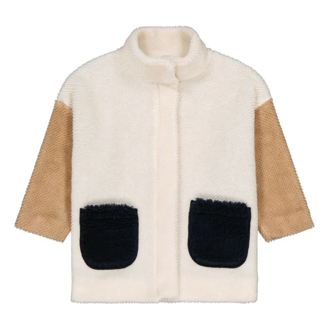 Fur-look Jacket Recycled Material Tricolour | Ecru