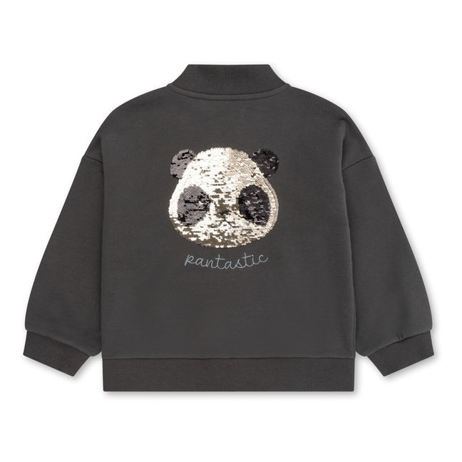 Lou Organic Cotton Sequin Panda Bomber Jacket | Charcoal grey