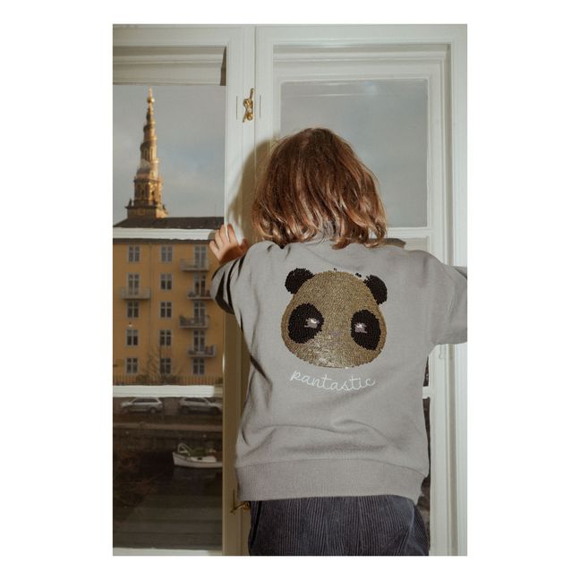 Lou Organic Cotton Sequin Panda Bomber Jacket | Charcoal grey