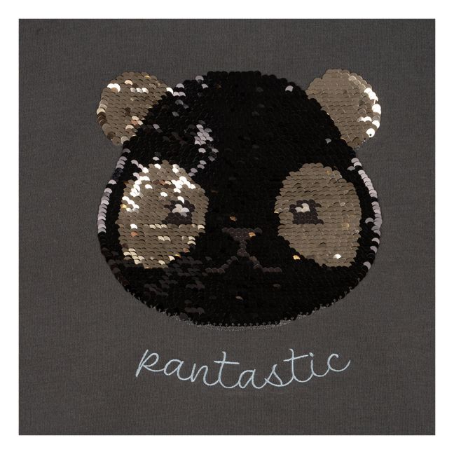 Lou Organic Cotton Sequin Panda Bomber Jacket | Charcoal grey