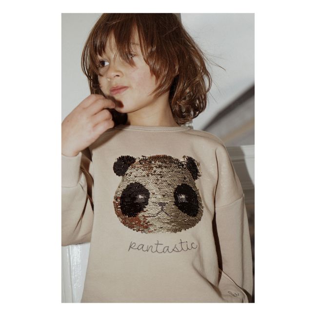 Lou Organic Cotton Sequin Panda Sweatshirt | Beige
