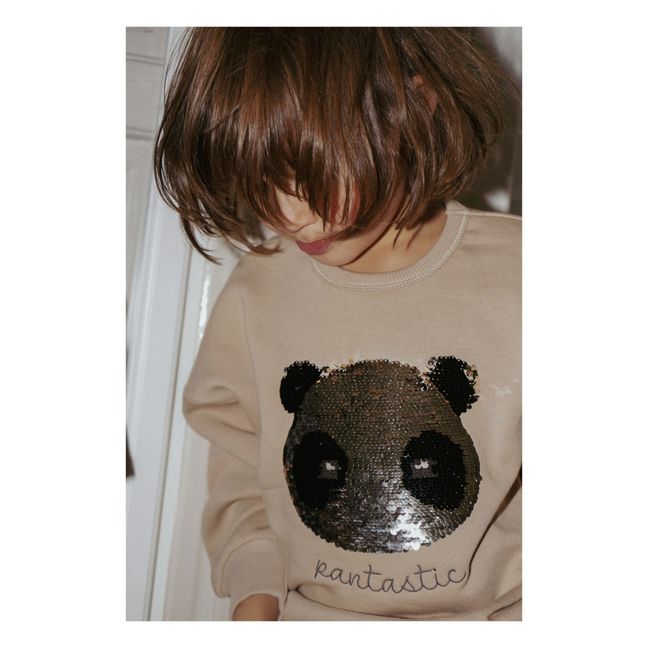 Lou Organic Cotton Sequin Panda Sweatshirt | Beige