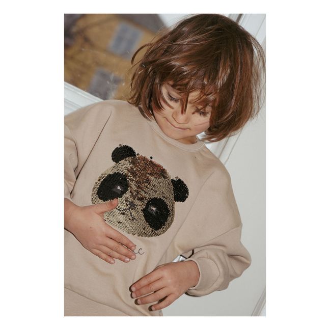 Lou Organic Cotton Sequin Panda Sweatshirt | Beige
