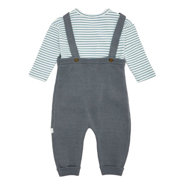 Dungarees + Striped Knitted Sweater Set | Grey blue