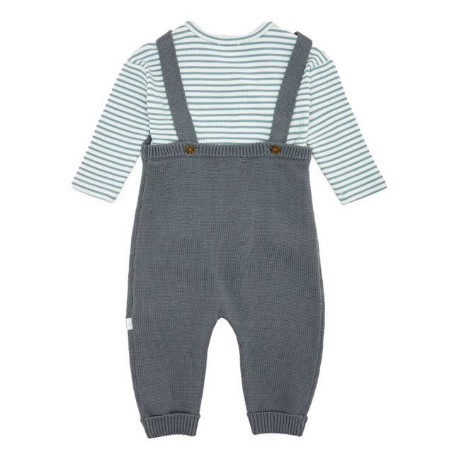 Set Salopette + Pull Maille Rayé | Bleu gris
