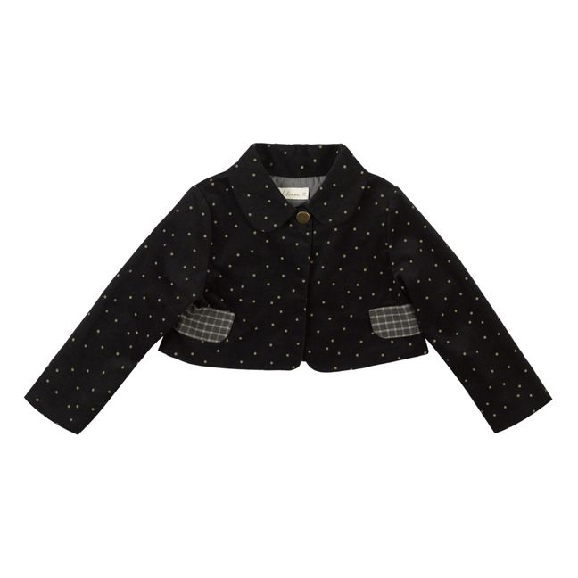 Lilac Velvet Short Jacket with Polka Dots | Black