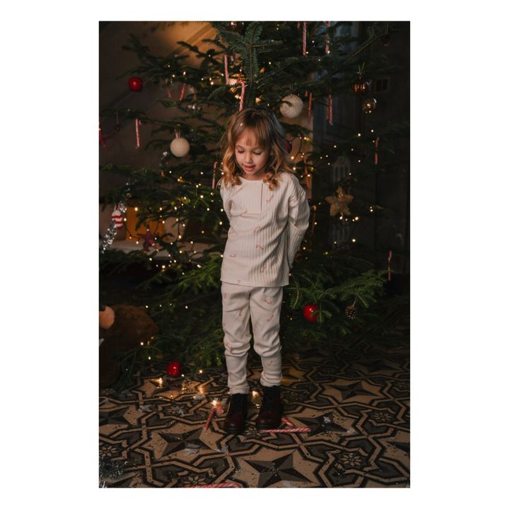 Rom-Pom Organic Cotton Ribbed Leggings Sucre d'Orge | Milk- Product image n°2