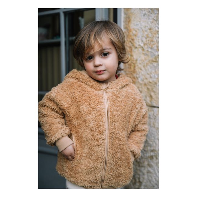 Chaqueta con capucha de piel de algodón orgánico Teddy Bear | Beige