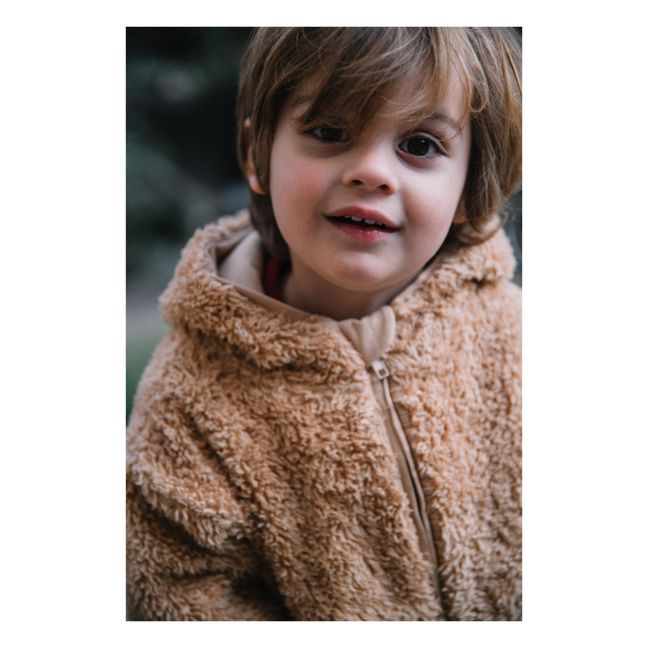 Veste Capuche Coton Bio Façon Fourrure Nounours | Beige