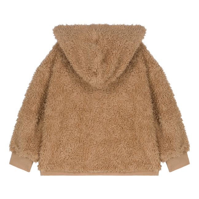 Chaqueta con capucha de piel de algodón orgánico Teddy Bear | Beige