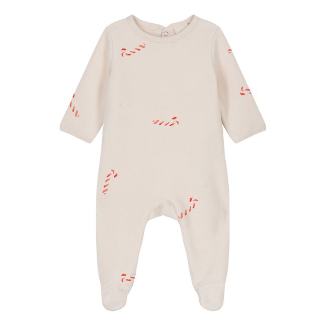 Chubby Fleece-Fußsack aus Bio-Baumwolle Zuckerstangen-Pyjama | Milchfarbe