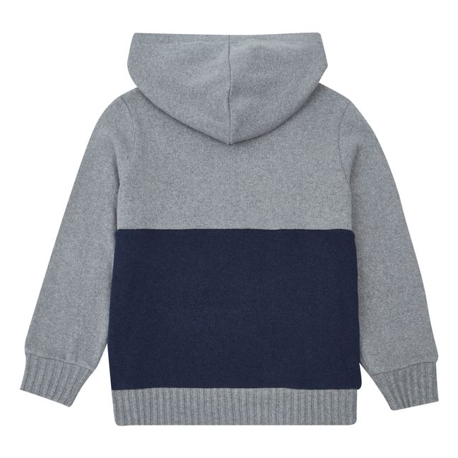 Pull à Capuche Maille Bicolore | Bleu marine